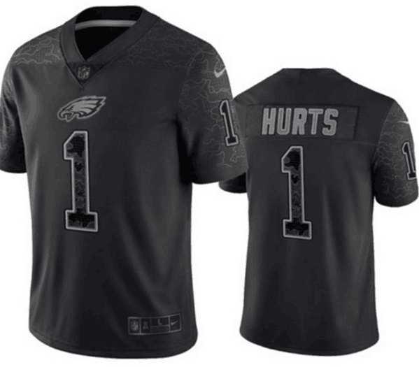Men's Philadelphia Eagles #1 Jalen Hurts Black Reflective Limited Stitched Football Jersey,We sell and wholesale Men's Philadelphia Eagles #1 Jalen Hurts Black Reflective Limited Stitched Football Jersey on line form chian!